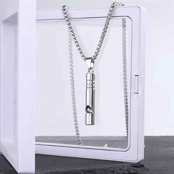 NWT 🆘🐕 TITANIUM STEEL DOG EMERGENCY HIKE BOAT WHISTLE PENDANT BOX CHAIN NECKLACE - Picture 1 of 5